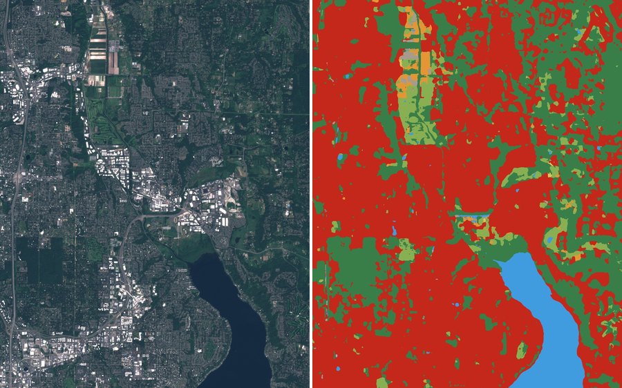 Sentinel-2 imagery next to Dynamic World land cover predictions