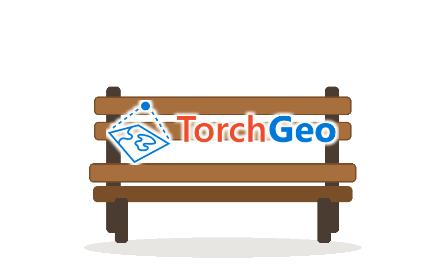 TorchGeo logo sitting on a wooden bench